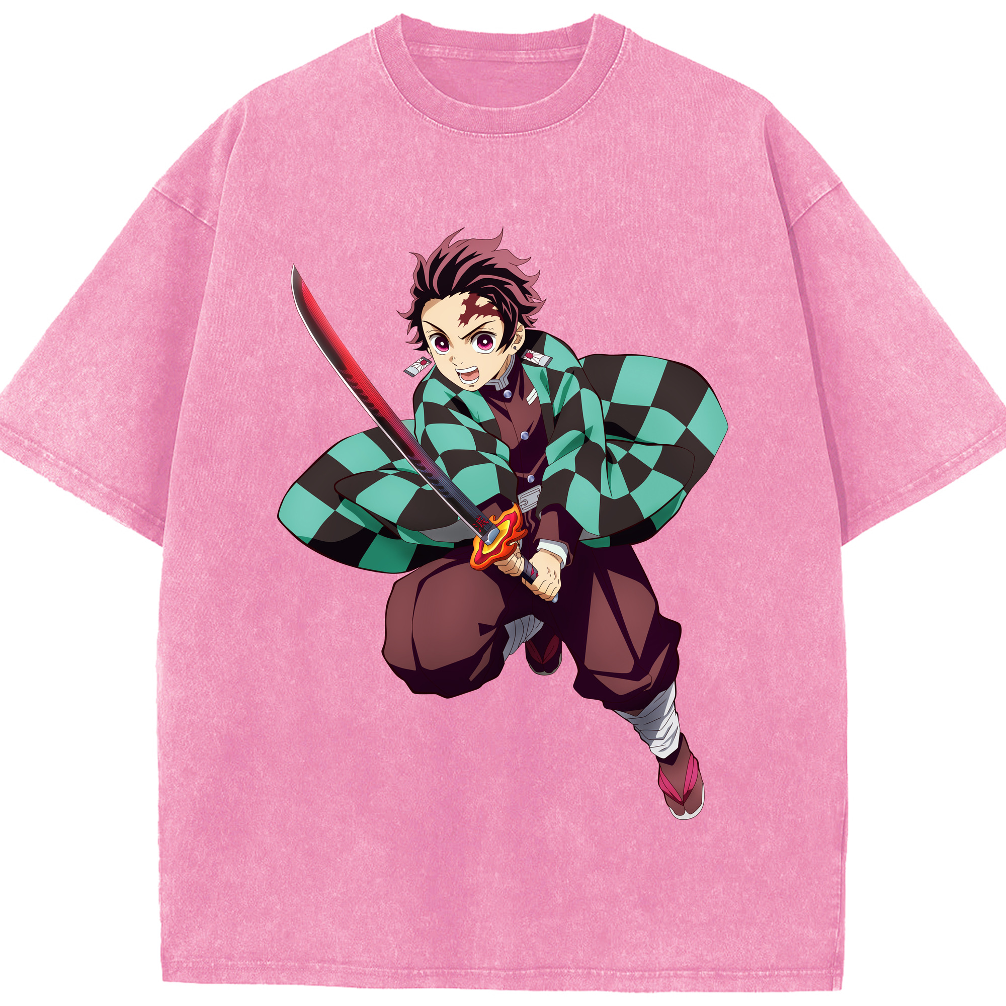 （画像用） 鬼滅の刃 竈門 炭治郎／かまど たんじろう Kamado Tanjirou 綿100% ヴィンテージ風 半袖Tシャツ（フロントプリント）